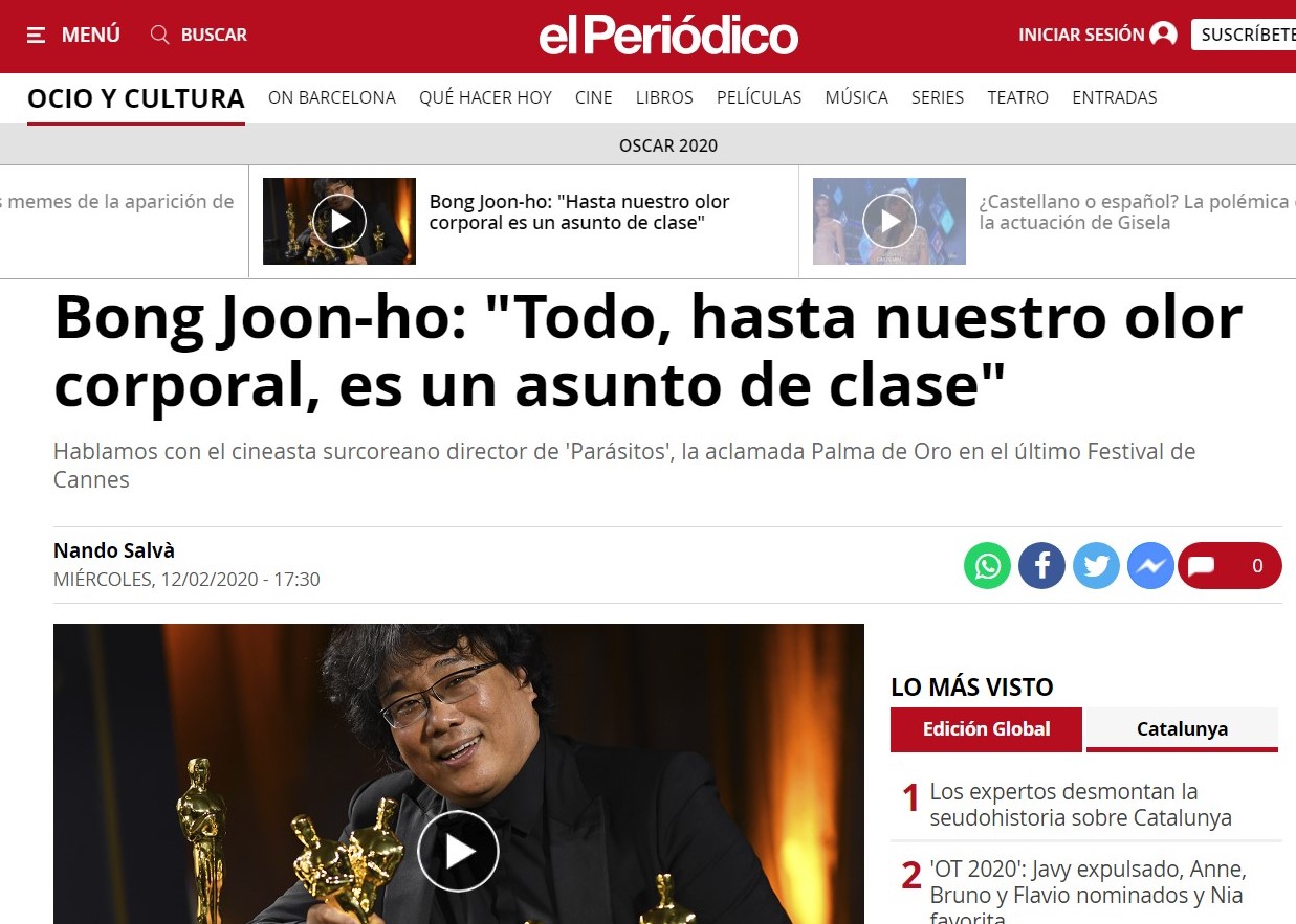Bong Joon-ho: «Todo, hasta nuestro olor corporal, es un asunto de clase»